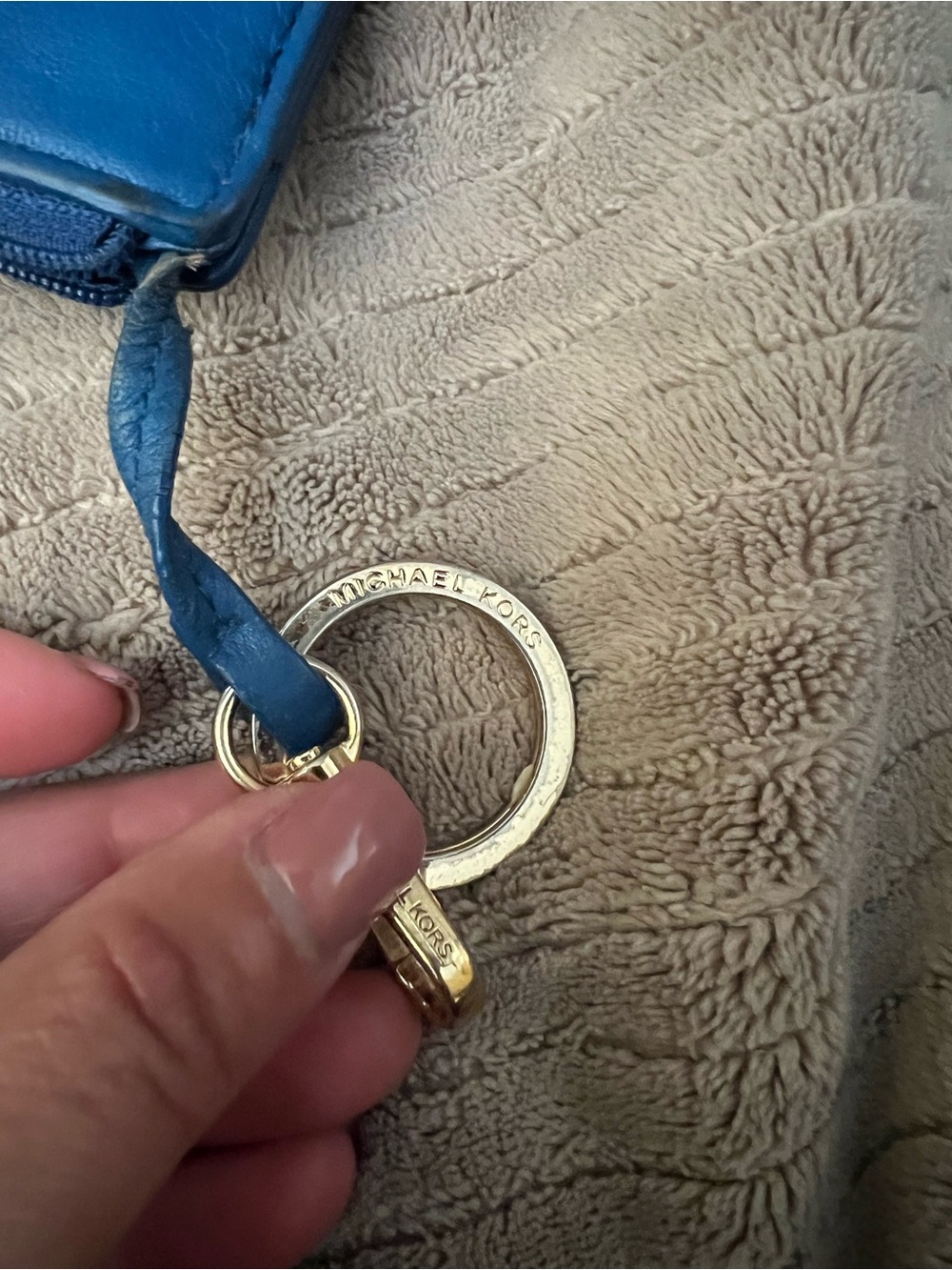 Michael Kors Cobalt Blue Leather MK Logo Coin Pouch Keyring - Picture 8 of 10